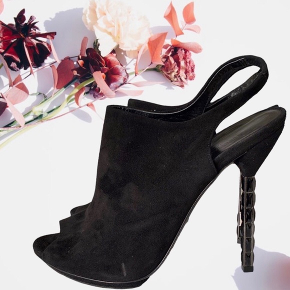 GUCCI BLACK SUEDE SLINGBACK OPEN TOE PUMPS - Picture 16 of 16